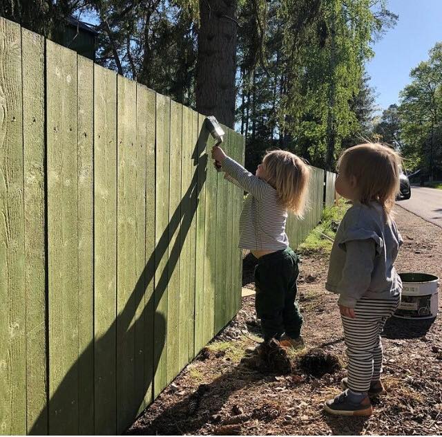 Gruener_Nadelholtzteer_Zaun_Kinder Gruener_Nadelholtzteer_Zaun_Kinder